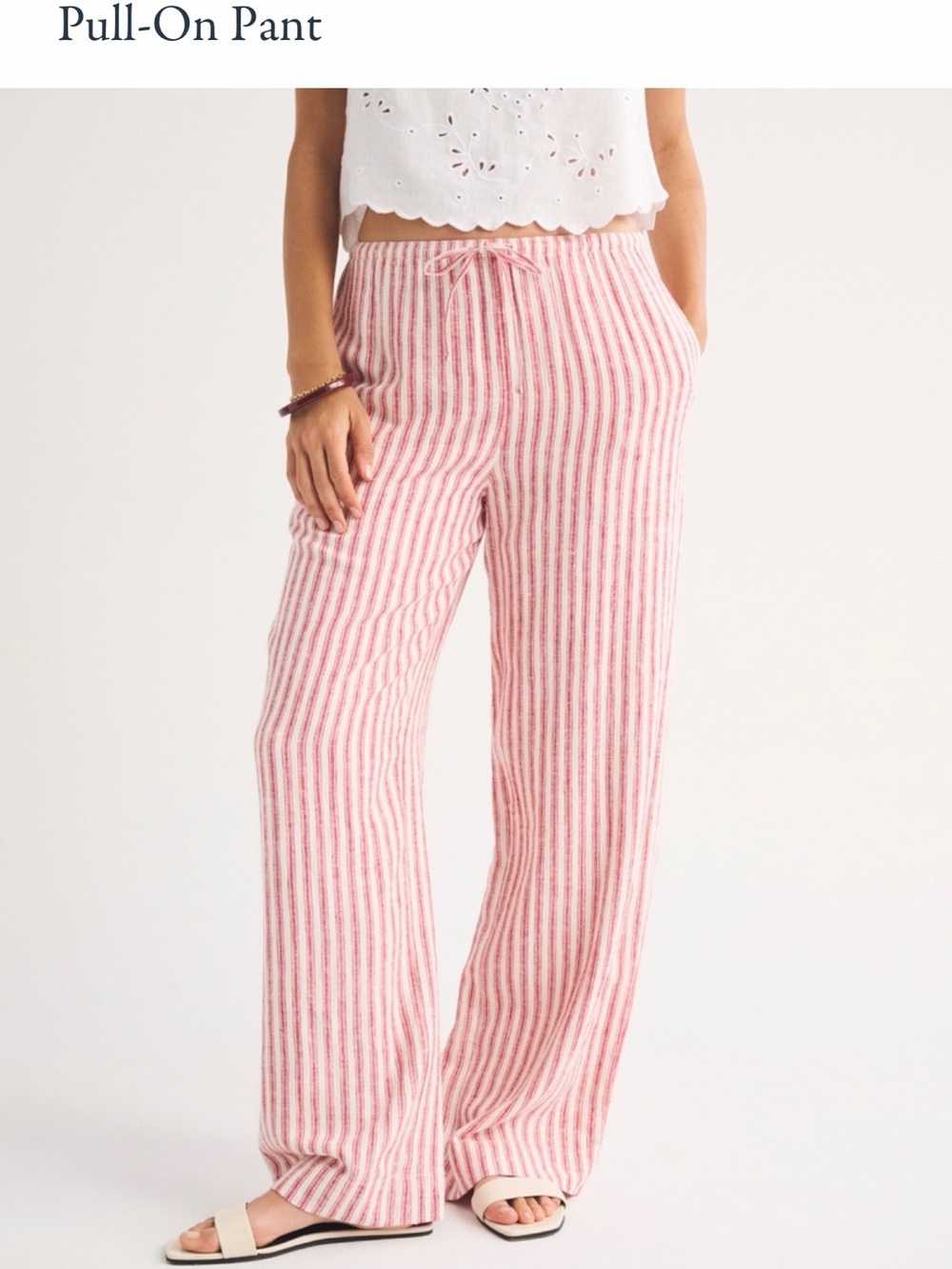 Abercrombie & Fitch Pink and White Striped Wide-Leg Pull-On Pants